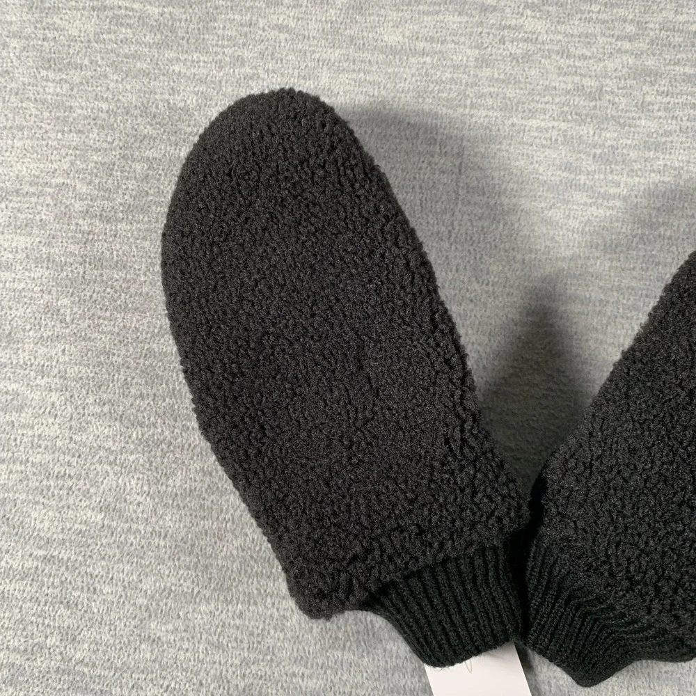 J.Crew Mittens Womens One Size Black Faux Fur Fleece Non Slip Winter Warm